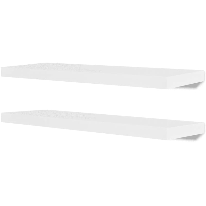 2 White MDF Floating Wall Display Shelves Book/DVD Storage