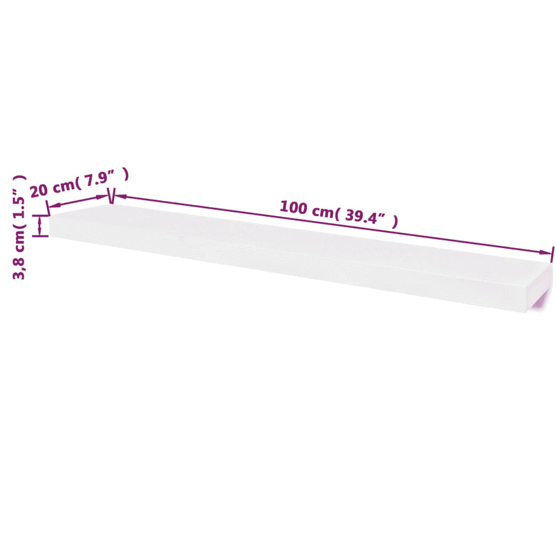 2 White MDF Floating Wall Display Shelves Book/DVD Storage