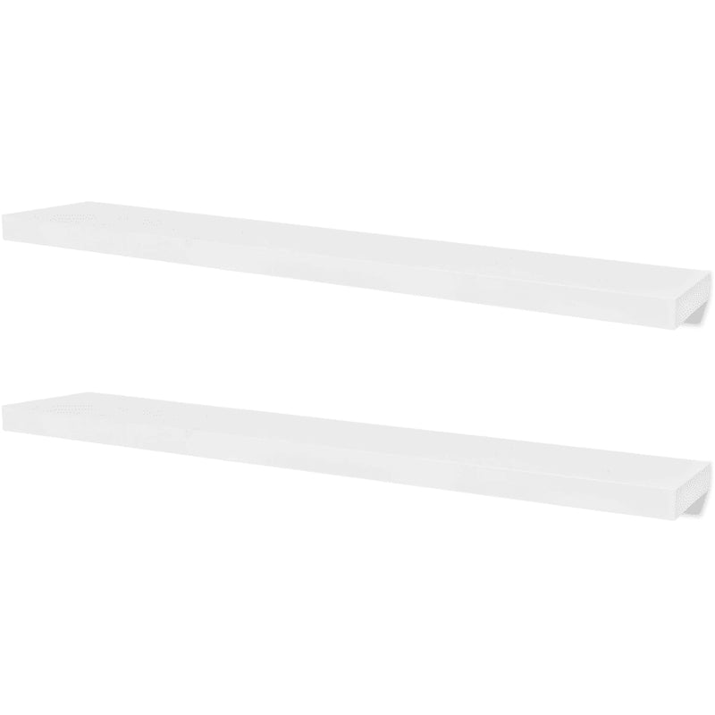 2 White MDF Floating Wall Display Shelves Book/DVD Storage