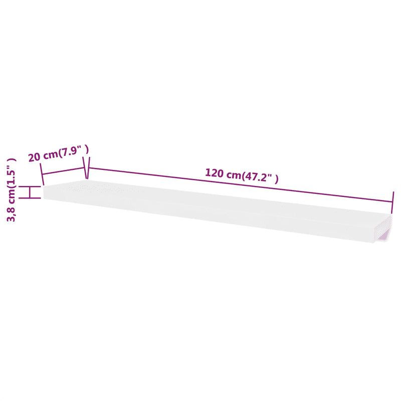 2 White MDF Floating Wall Display Shelves Book/DVD Storage