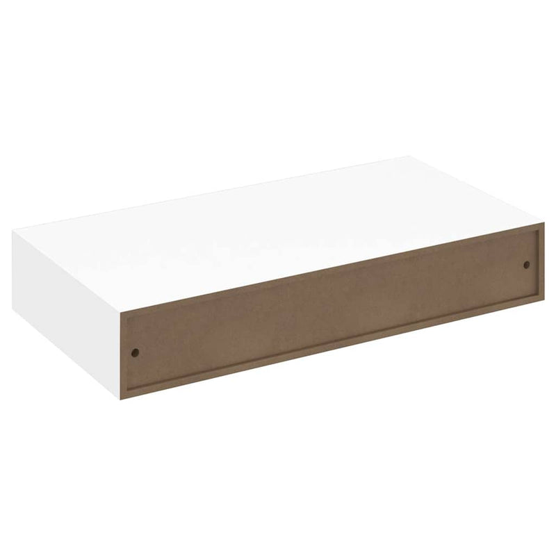 White MDF Floating Wall Display Shelf 1 Drawer Book/DVD Storage