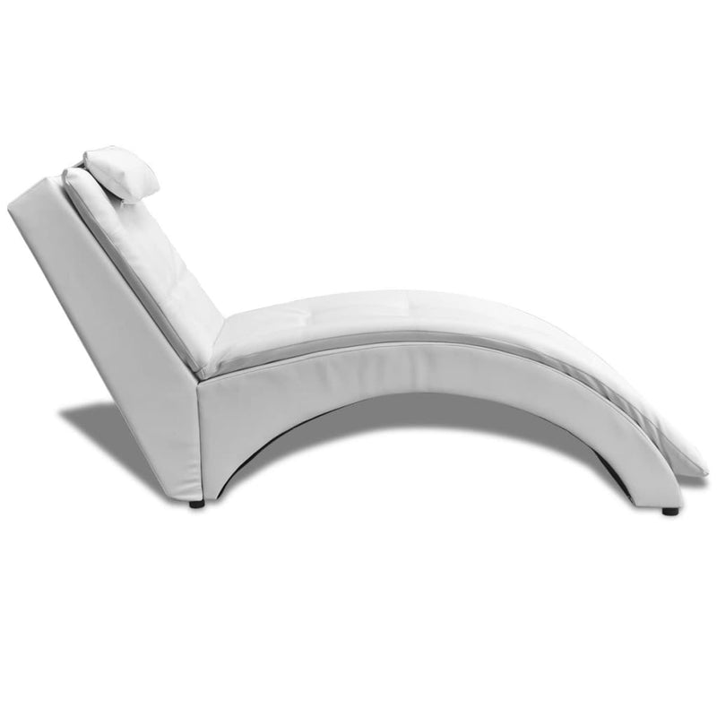 Chaise Longue with Pillow White Faux Leather