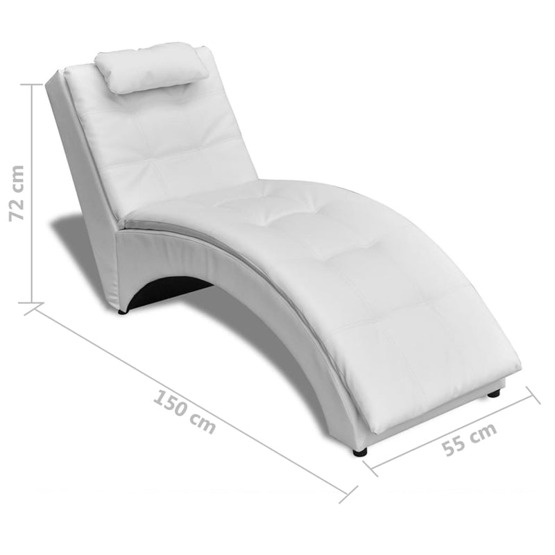 Chaise Longue with Pillow White Faux Leather