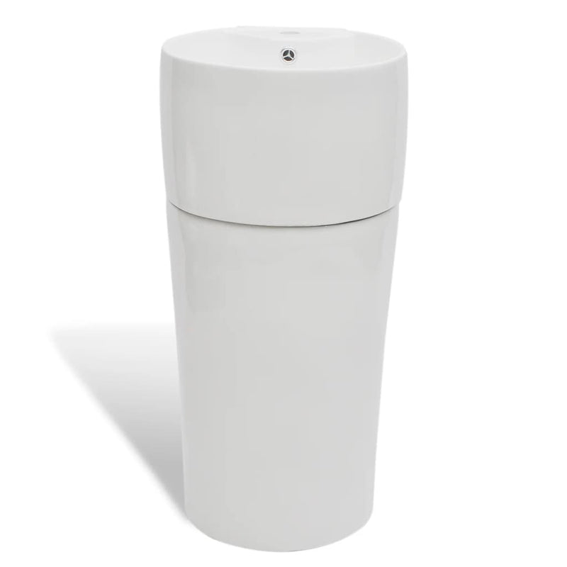 vidaXL Ceramic Stand Bathroom Sink Basin Faucet/Overflow Hole White