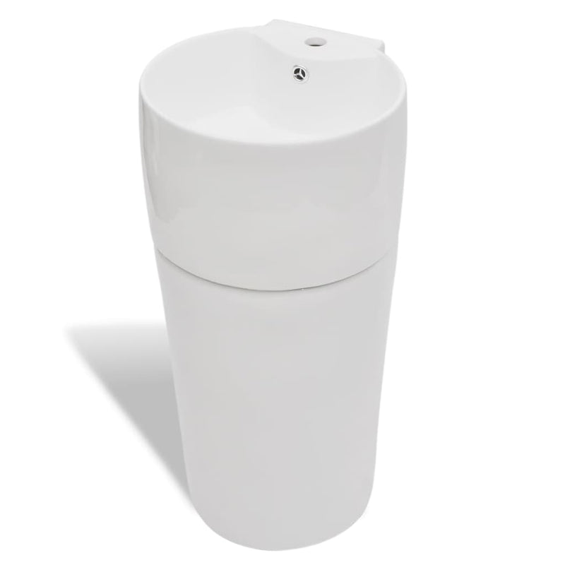 vidaXL Ceramic Stand Bathroom Sink Basin Faucet/Overflow Hole White
