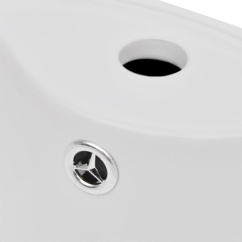 vidaXL Ceramic Stand Bathroom Sink Basin Faucet/Overflow Hole White