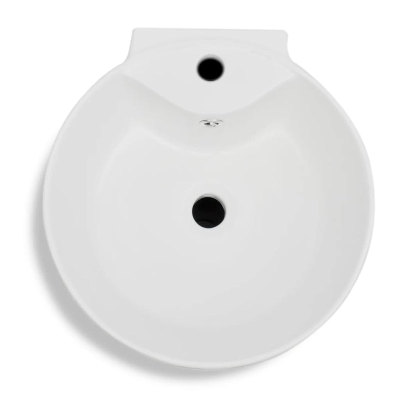 vidaXL Ceramic Stand Bathroom Sink Basin Faucet/Overflow Hole White