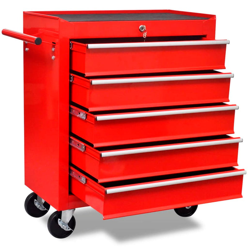 vidaXL Workshop Tool Trolley 5 Drawers Red