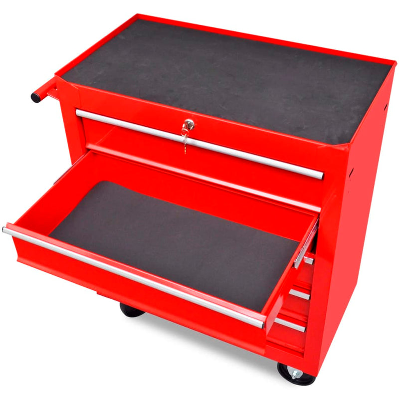 vidaXL Workshop Tool Trolley 5 Drawers Red