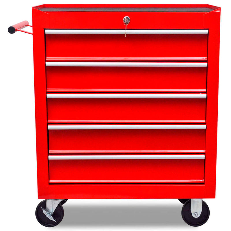 vidaXL Workshop Tool Trolley 5 Drawers Red