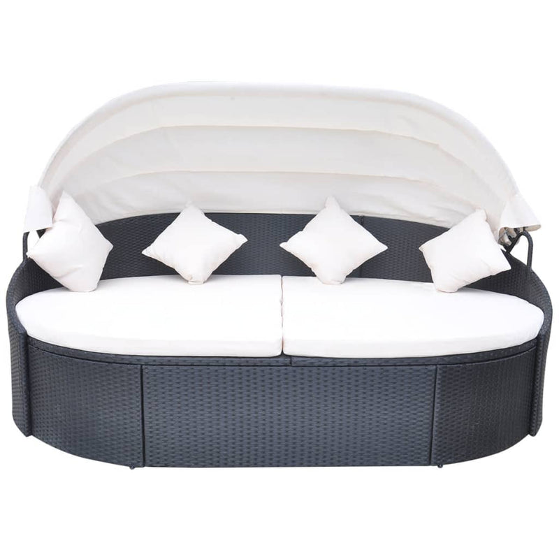 vidaXL Outdoor Lounge Bed with Canopy Poly Rattan Black