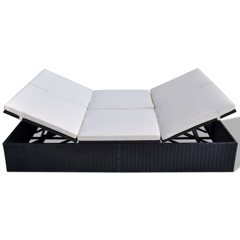 vidaXL Double Sun Lounger with Cushion Poly Rattan Black