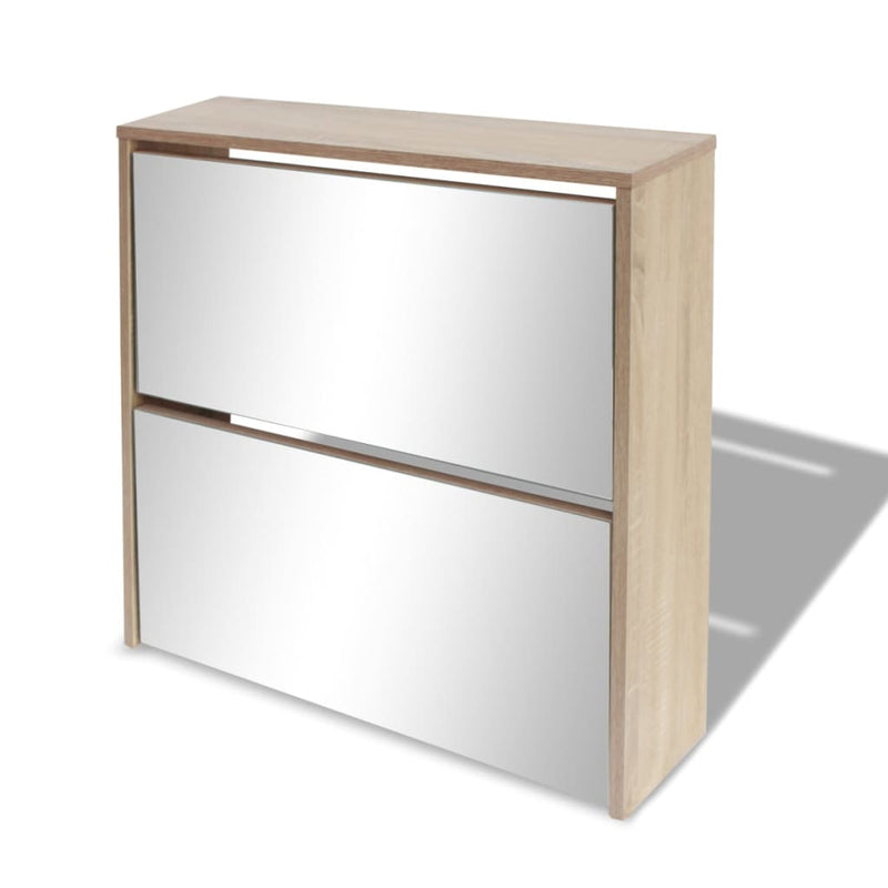 Shoe Cabinet 2-Layer Mirror Oak 63x17x67 cm