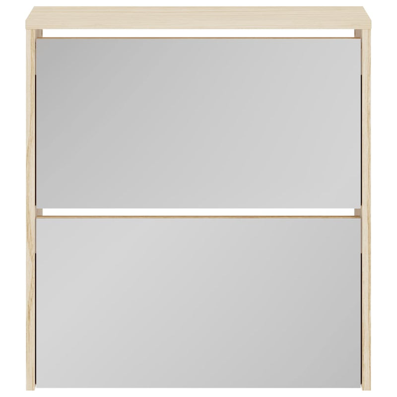 Shoe Cabinet 2-Layer Mirror Oak 63x17x67 cm