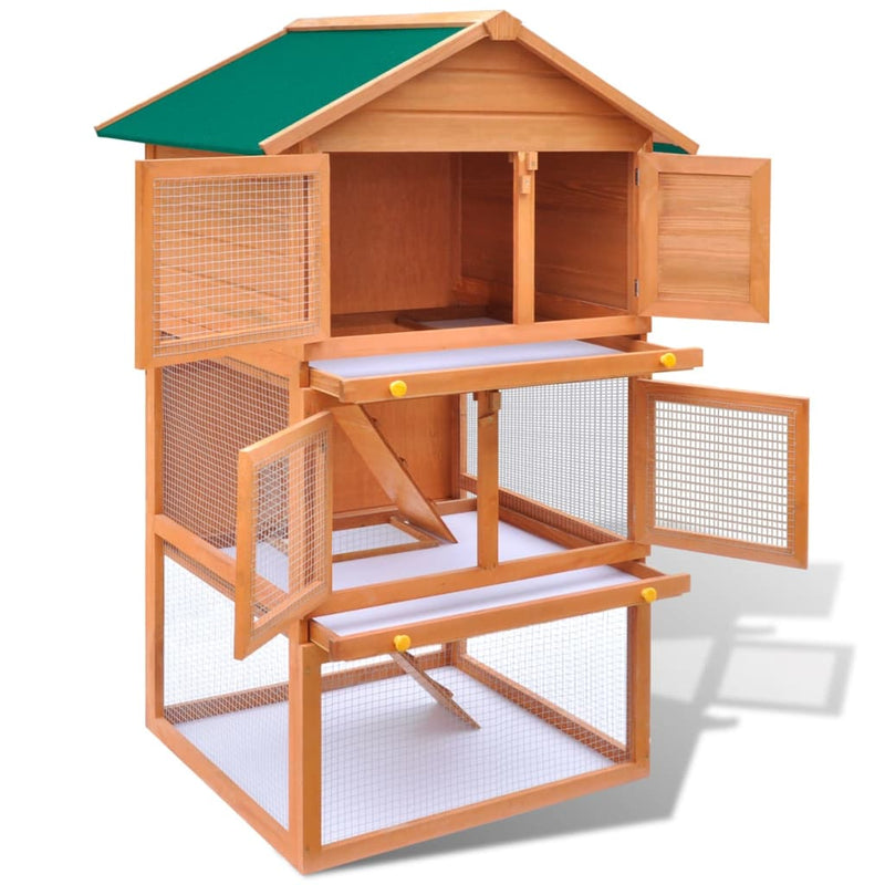 vidaXL Outdoor Rabbit Hutch Wooden Cage 3 Layers