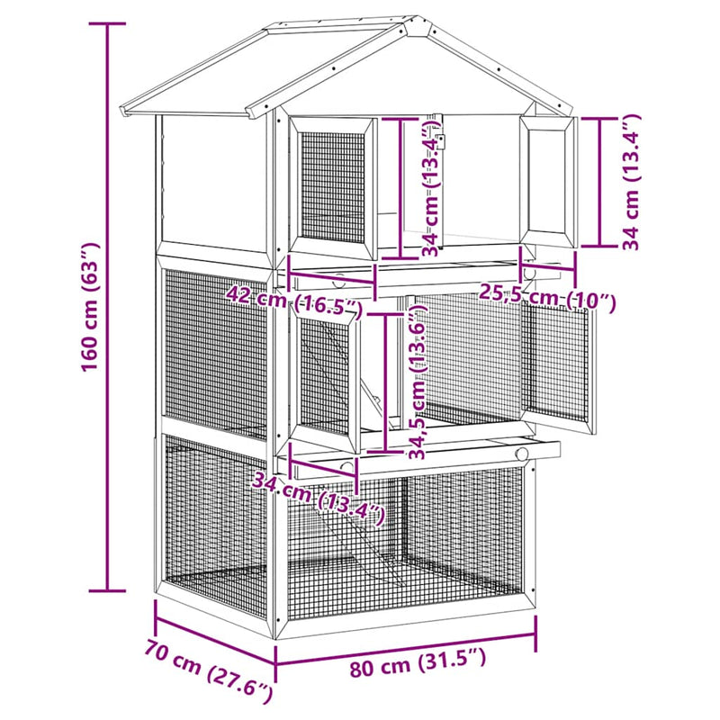 vidaXL Outdoor Rabbit Hutch Wooden Cage 3 Layers
