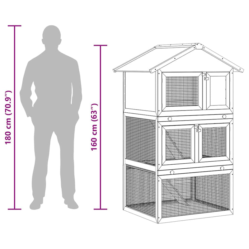vidaXL Outdoor Rabbit Hutch Wooden Cage 3 Layers