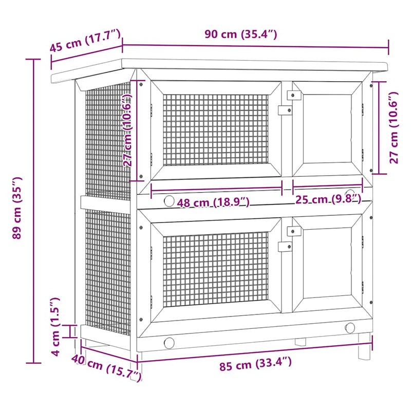 vidaXL Outdoor Rabbit Hutch Small Pet Cage 4 Door Wood