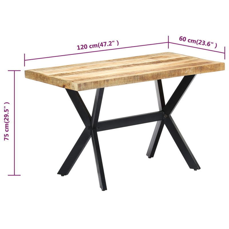 vidaXL Dining Table 120x60x75 cm Solid Rough Mango Wood