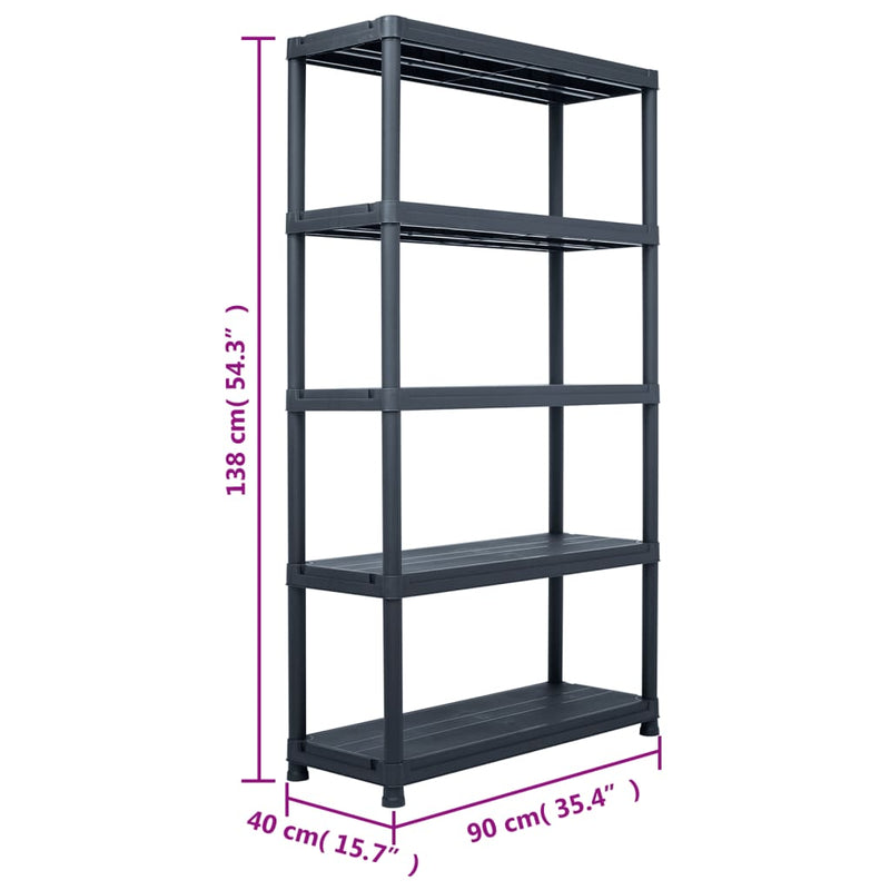 vidaXL Storage Shelf Rack Black 220 kg 90x40x138 cm Plastic