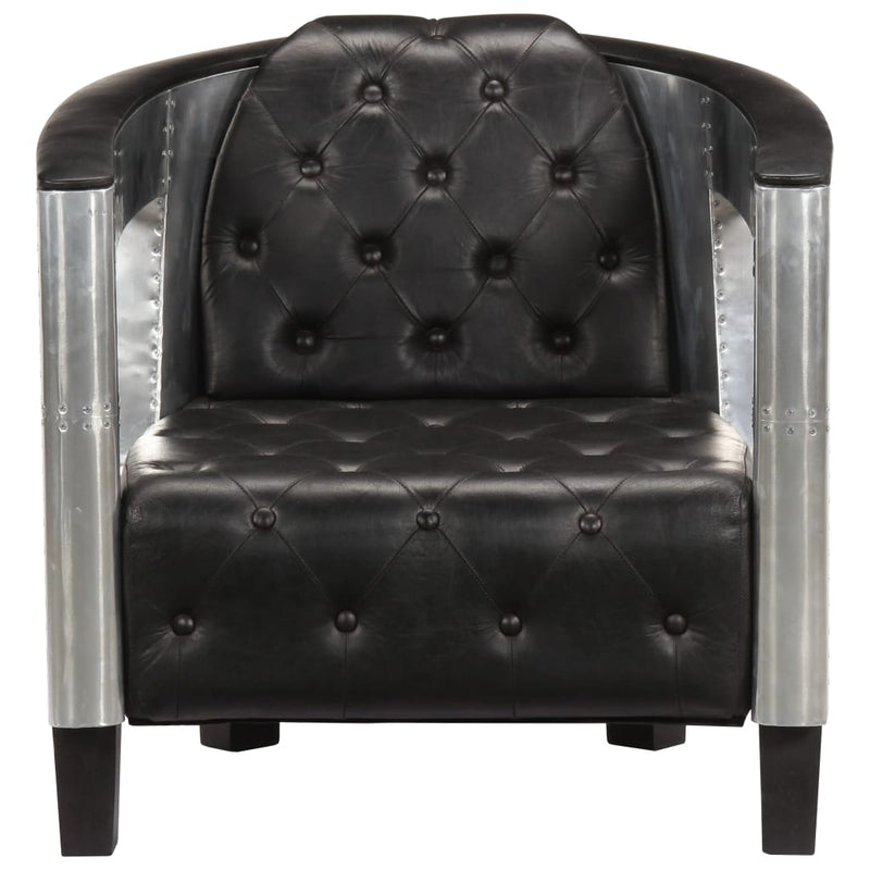 Aviator Armchair Black Real Leather