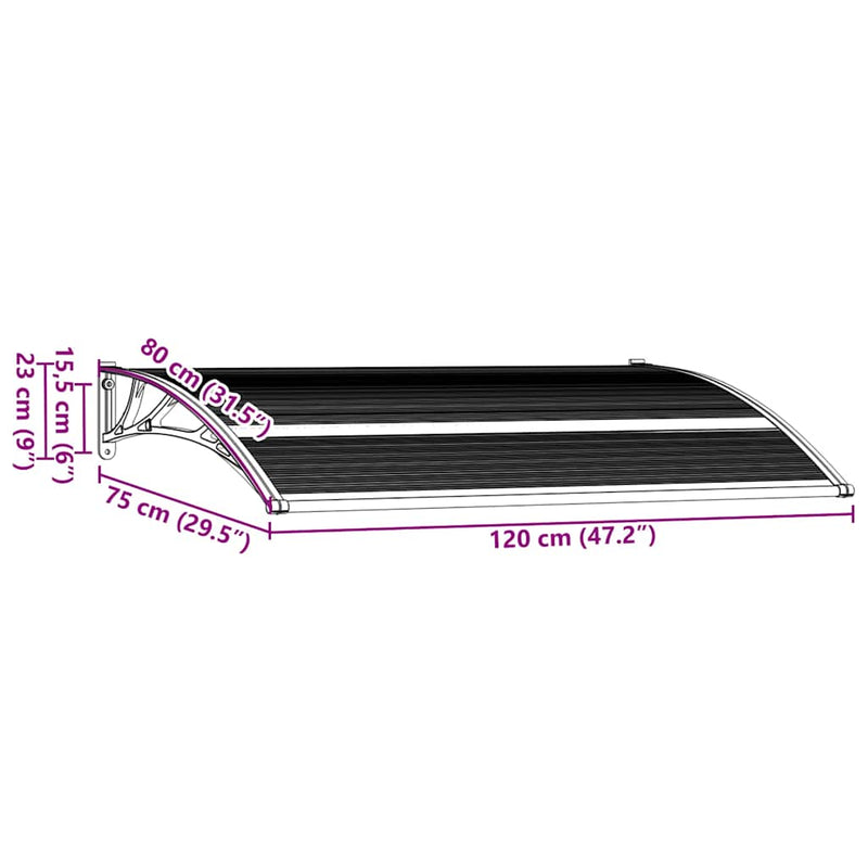 vidaXL Door Canopy Black 120x75 cm PC