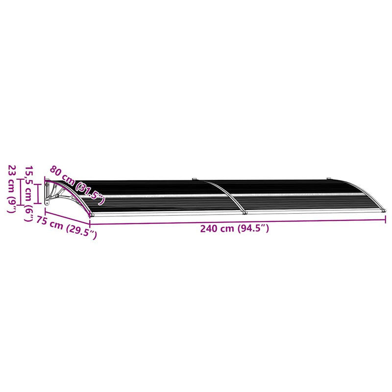 vidaXL Door Canopy Black 240x75 cm PC