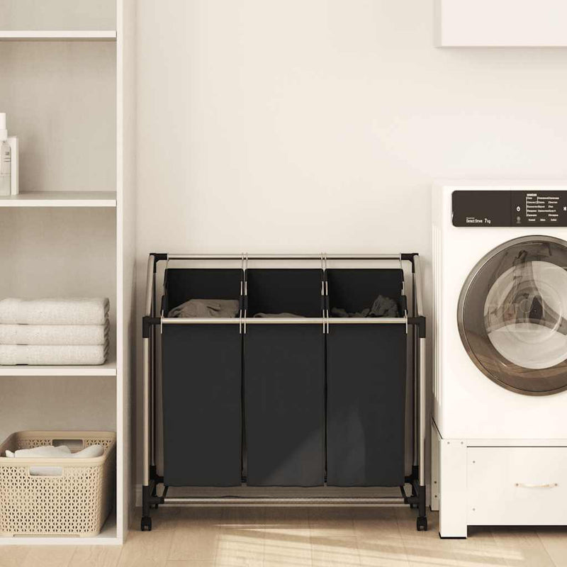 vidaXL Laundry Sorter with 3 Bags Black Steel