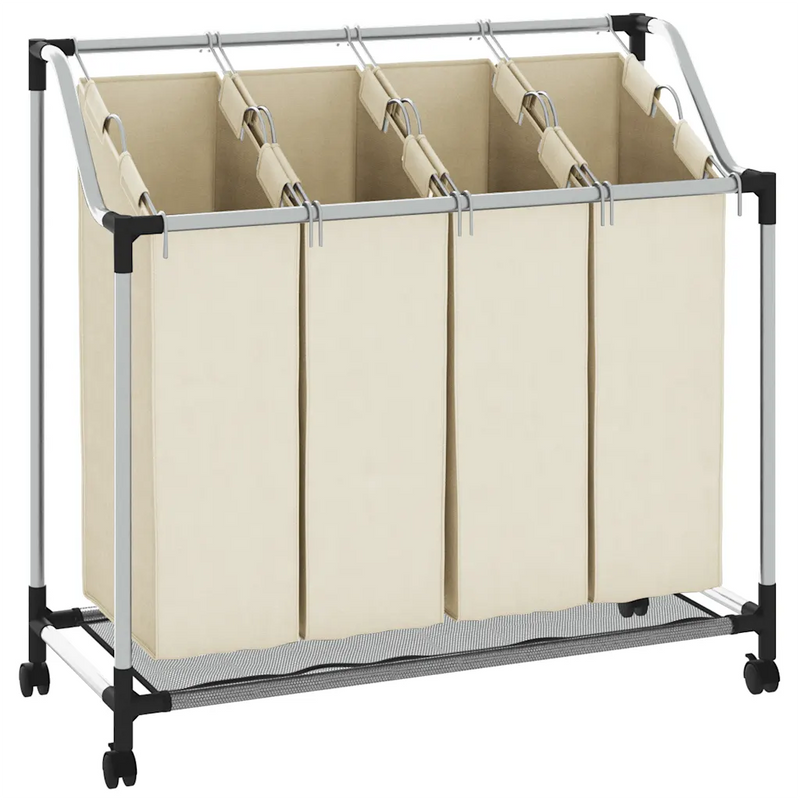 Laundry Sorter with 4 Bags Cream Steel