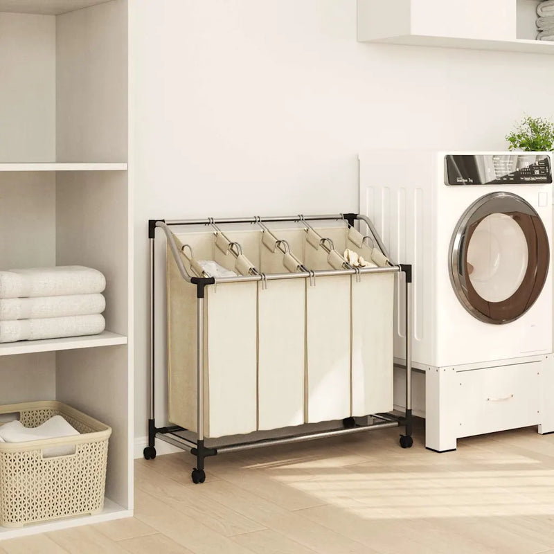 Laundry Sorter with 4 Bags Cream Steel