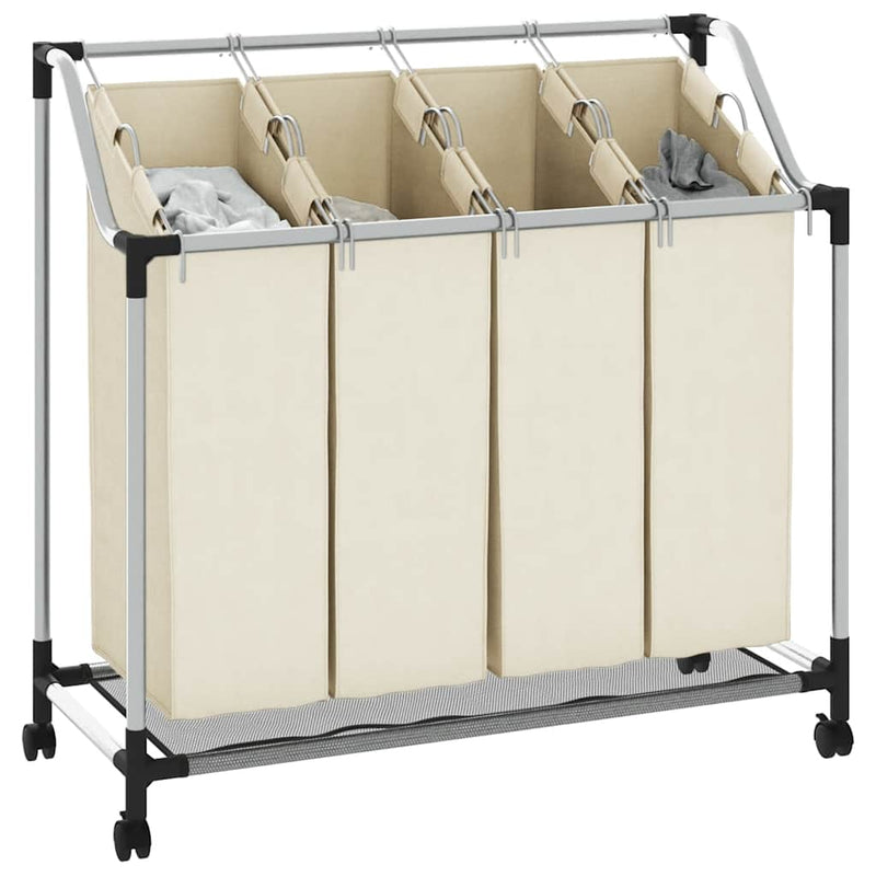 Laundry Sorter with 4 Bags Cream Steel