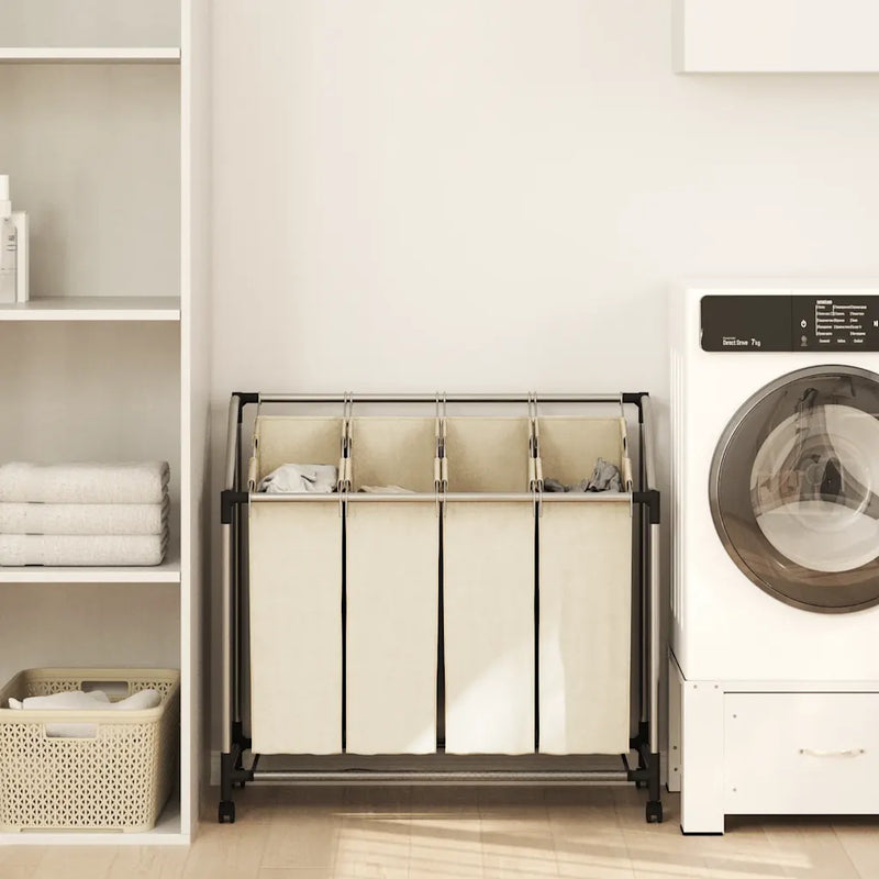 Laundry Sorter with 4 Bags Cream Steel