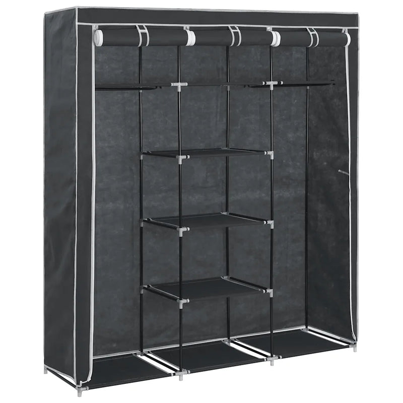 Wardrobe with Compartments and Rods Black 150x45x175 cm Fabric