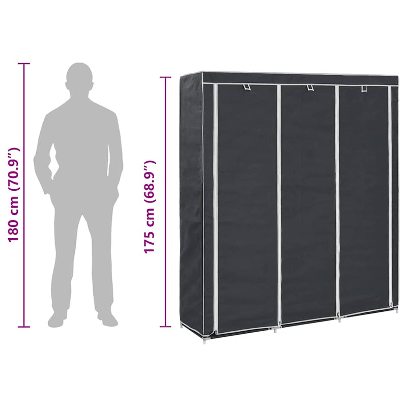 Wardrobe with Compartments and Rods Black 150x45x175 cm Fabric