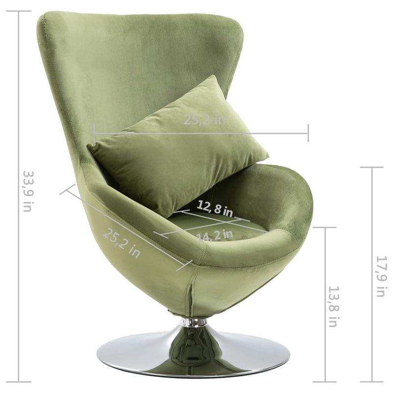 vidaXL Swivel Egg Chair with Cushion Light Green Velvet