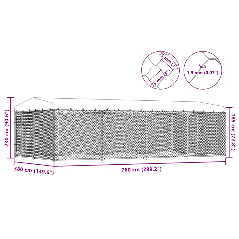 vidaXL Outdoor Dog Kennel with Roof 7.6x3.8x2.3 m
