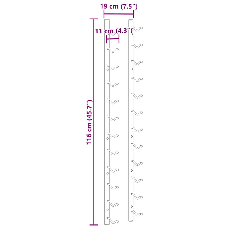 vidaXL Wall Mounted Wine Racks for 12 Bottles 2 pcs Black Iron