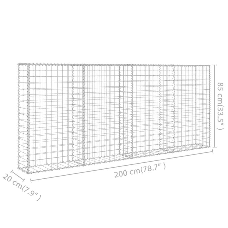 vidaXL Gabion Wall with Covers Galvanised Steel 200x20x85 cm