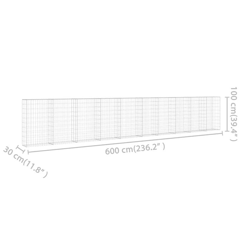 vidaXL Gabion Wall with Covers Galvanised Steel 600x30x100 cm