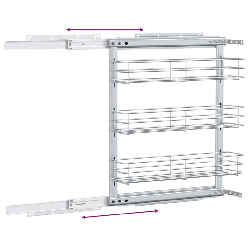vidaXL 3-Tier Pull-out Kitchen Wire Basket Silver 47x15.5x55.5 cm