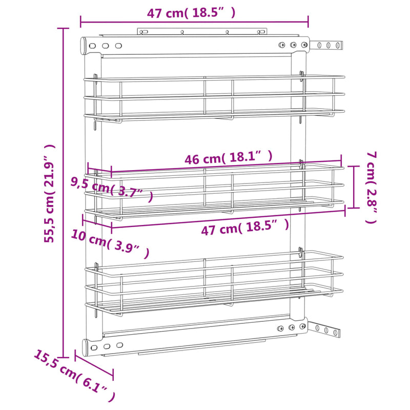vidaXL 3-Tier Pull-out Kitchen Wire Basket Silver 47x15.5x55.5 cm