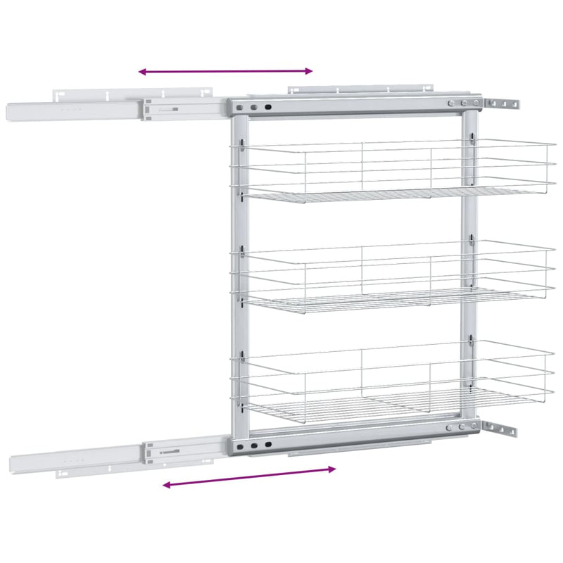3-Tier Pull-out Kitchen Wire Basket Silver 47x25x56 cm