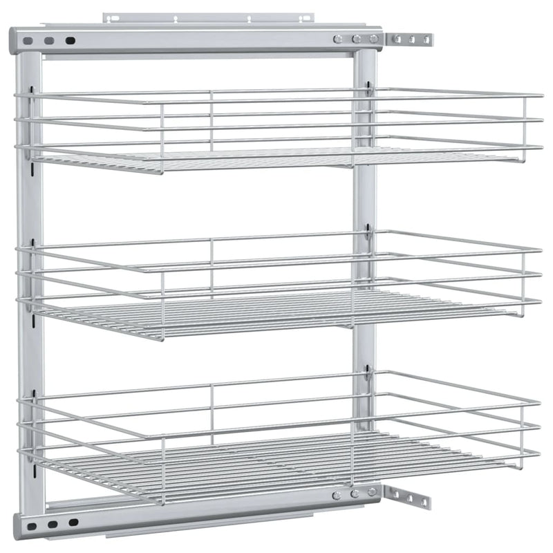 vidaXL 3-Tier Pull-out Kitchen Wire Basket Silver 47x35x56 cm