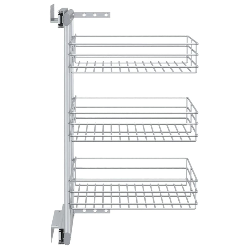 vidaXL 3-Tier Pull-out Kitchen Wire Basket Silver 47x35x56 cm