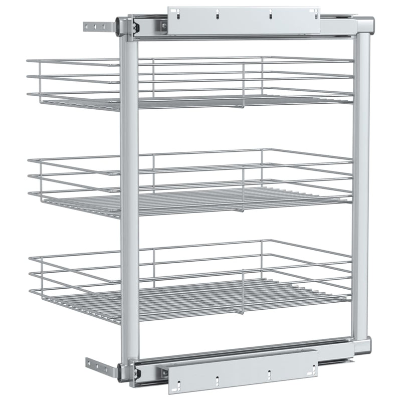 vidaXL 3-Tier Pull-out Kitchen Wire Basket Silver 47x35x56 cm
