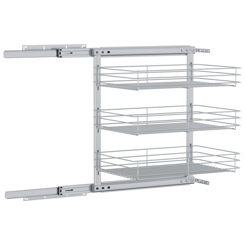 vidaXL 3-Tier Pull-out Kitchen Wire Basket Silver 47x35x56 cm