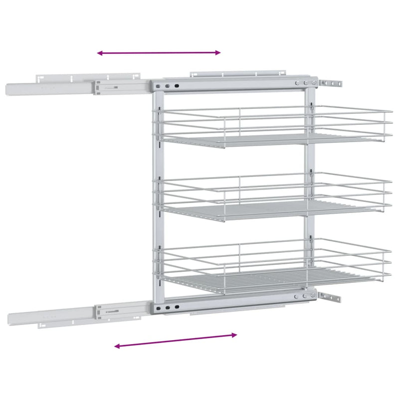 vidaXL 3-Tier Pull-out Kitchen Wire Basket Silver 47x35x56 cm