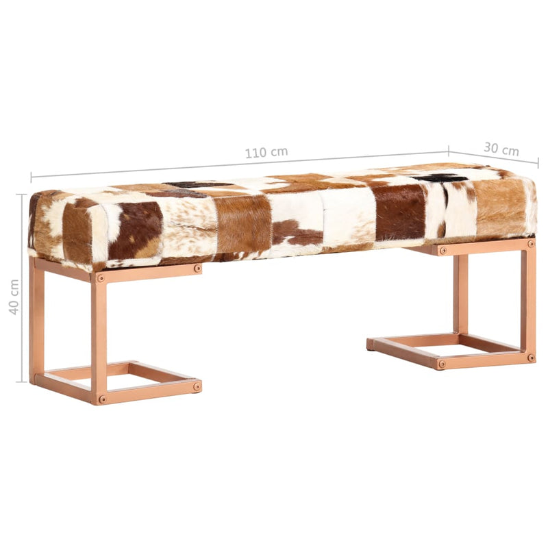 vidaXL Bench 110 cm Brown Patchwork Genuine Goat Leather