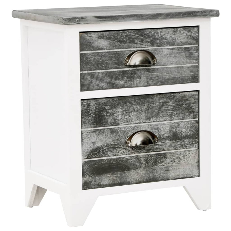 vidaXL Nightstand Grey and White 38x28x45 cm Paulownia Wood