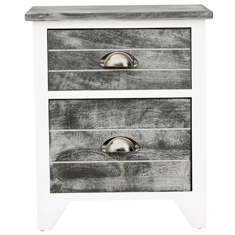 vidaXL Nightstand Grey and White 38x28x45 cm Paulownia Wood